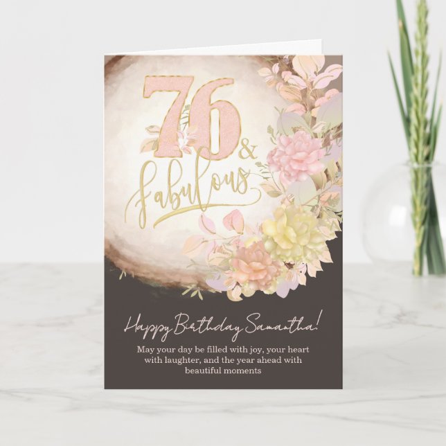 Carte 76 ans & Fabulueuse Fleurie Photo Anniversaire Per (Devant)