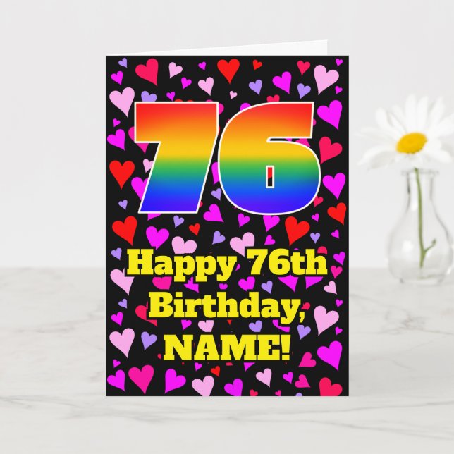 Carte 76e anniversaire : Amour Hearts Motif, Arc en ciel (Petite plante)
