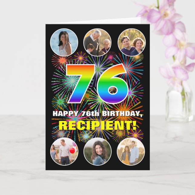 Carte 76e anniversaire : Arc en ciel amusant #, Nom pers (Orchidée)