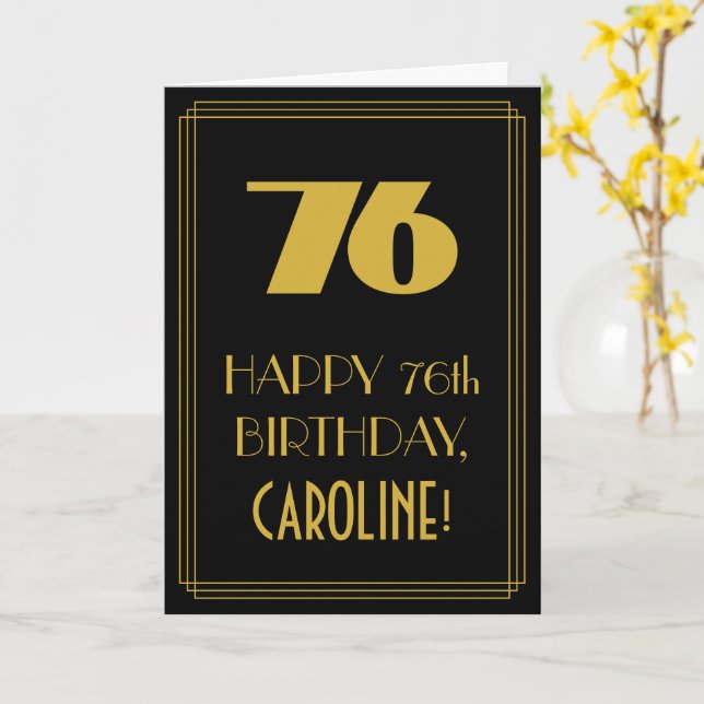 Carte 76e anniversaire - Art Déco Inspiré Look "76" & No (Fleur jaune)