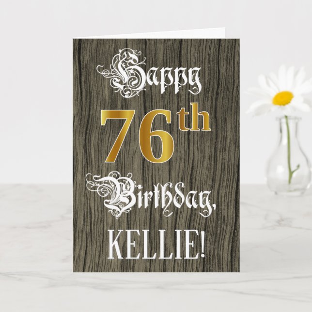 Carte 76e anniversaire : Faux Gold Look + Faux Wood Moti (Petite plante)