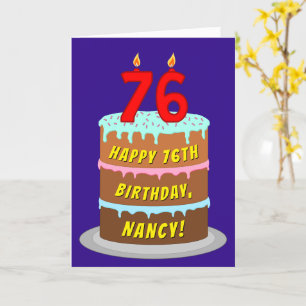 Carte 76e anniversaire : Fun Cake and Candles + Nom pers