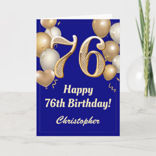 Carte 76e anniversaire Marine Bleu et Ballons d'or Confe