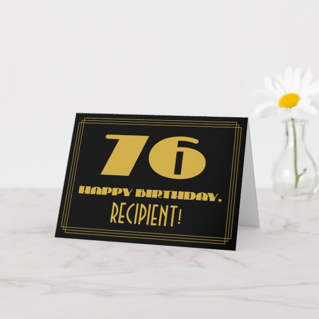 Carte 76e anniversaire : Nom + Art Déco Inspiré Look "76 (Petite plante)
