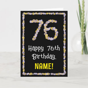 Carte 76e Anniversaire : Nombre de fleurs florales, nom 