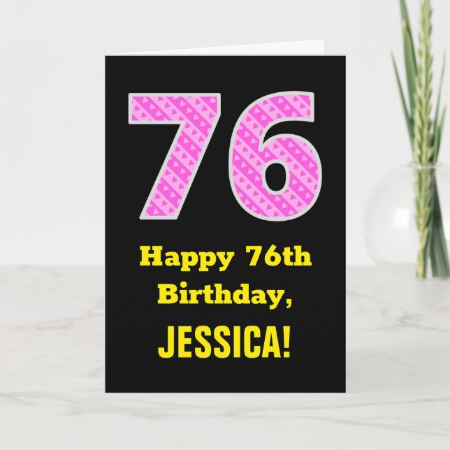 Carte 76e anniversaire : Pink Stripes and Hearts "76" +  (Devant)
