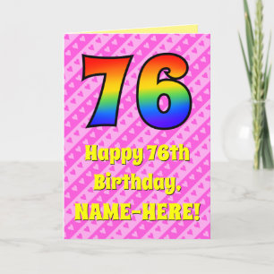 Carte 76e anniversaire : Pink Stripes & Hearts, Rainbow 