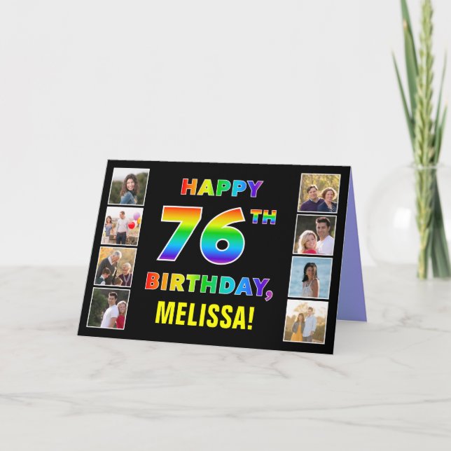 Carte 76e anniversaire : Rainbow Text, Custom Photos & N (Devant)