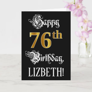 Carte 76e anniversaire — Script fantaisie; look or Faux;