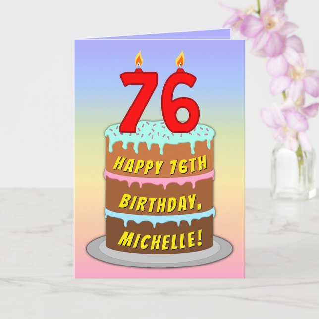 Carte 76e Birthday — Fun Cake & Candles, w/ Custom Name (Orchidée)