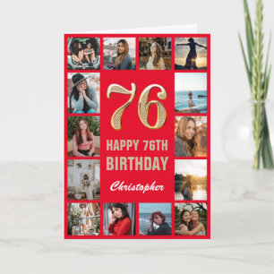 Carte 76e Joyeux anniversaire Collage photo rouge et or