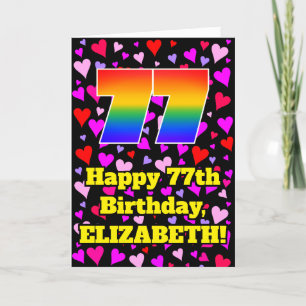 Carte 77e anniversaire : Amour Hearts Motif, Arc en ciel