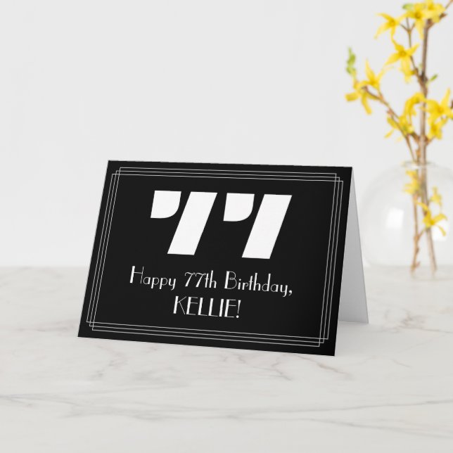 Carte 77e anniversaire : Art Déco Inspiré Look "77" & No (Fleur jaune)