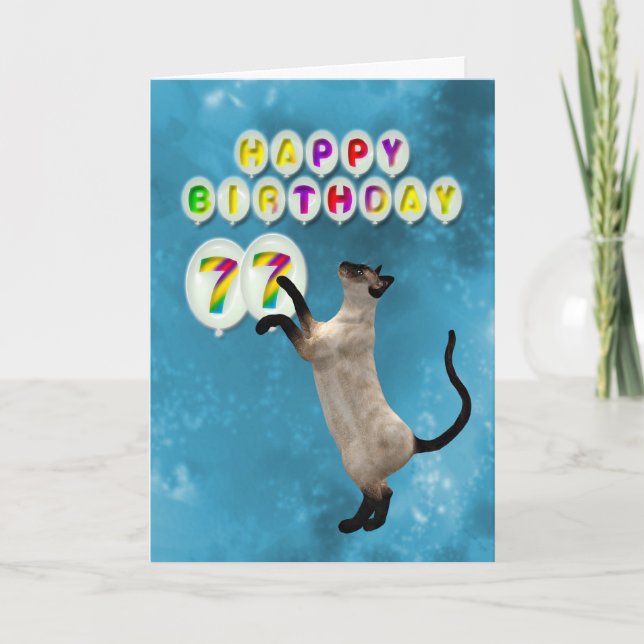 Carte 77e anniversaire avec chats siamois (Devant)