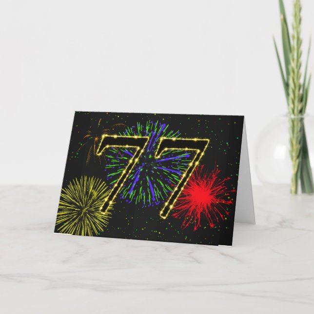 Carte 77e anniversaire avec feux d'artifice (Devant)