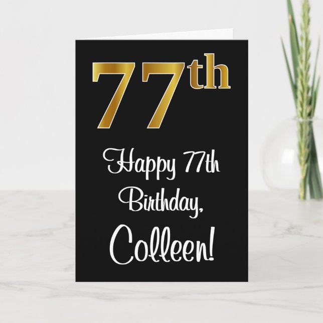 Carte 77e anniversaire ~ Elégant Luxueux Faux Gold Look  (Devant)