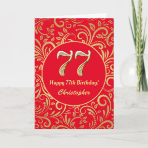 Carte 77e anniversaire Motif Floral rouge et or