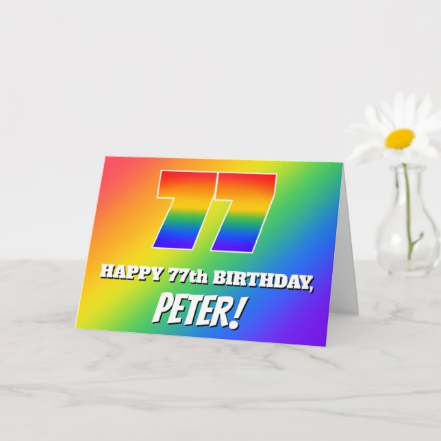 Carte 77e anniversaire : Motif Rainbow multicolore # 77 (Petite plante)