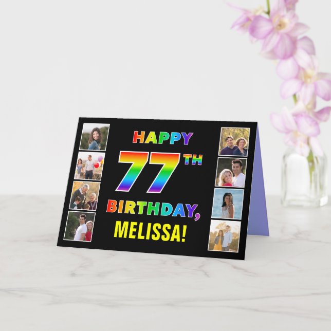 Carte 77e anniversaire : Rainbow Text, Custom Photos & N (Orchidée)