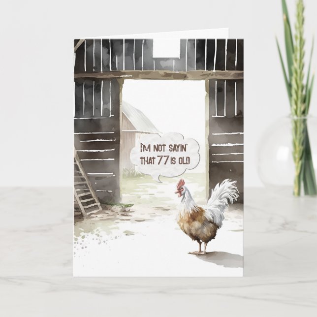 Carte 77e anniversaire Rooster d'aquarelle dans une gran (Devant)