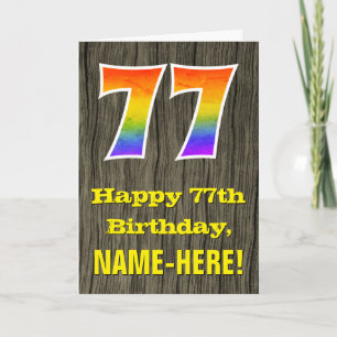 Carte 77e anniversaire : Rustic Faux Wood Look, Rainbow 