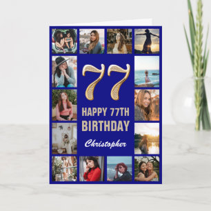Carte 77e Joyeux Anniversaire Marine Bleu & Gold Photo C