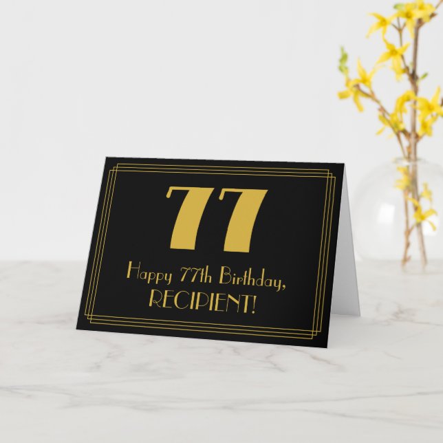 Carte 77ème anniversaire : Art Déco Inspiré Look "77" +  (Fleur jaune)