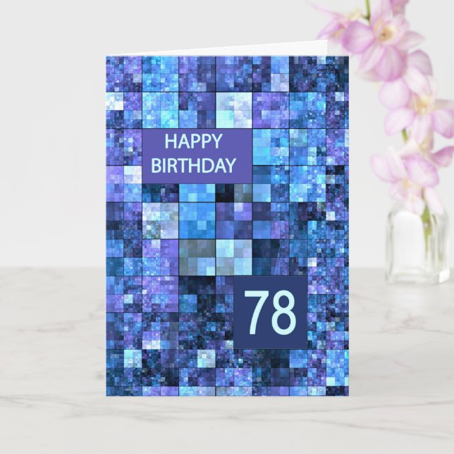 Carte 78e anniversaire, Carrés bleus, (Orchidée)