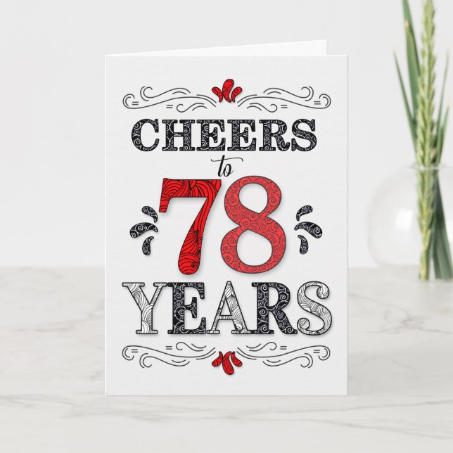 Carte 78e anniversaire Cheers en Motif noir blanc rouge (Devant)