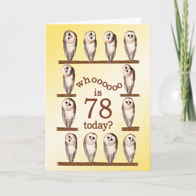 Carte 78e anniversaire, Curious owls card. (Devant)