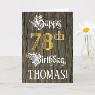 Carte 78e anniversaire : Faux Gold Look + Faux Wood Moti