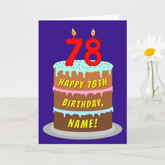 Carte 78e anniversaire : Fun Cake and Candles + Nom pers (Petite plante)