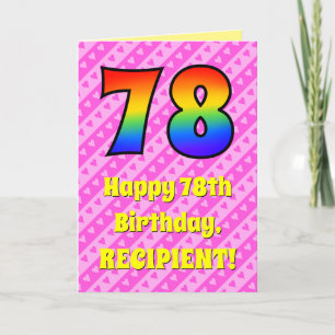 Carte 78e anniversaire : Pink Stripes & Hearts, Arc en c