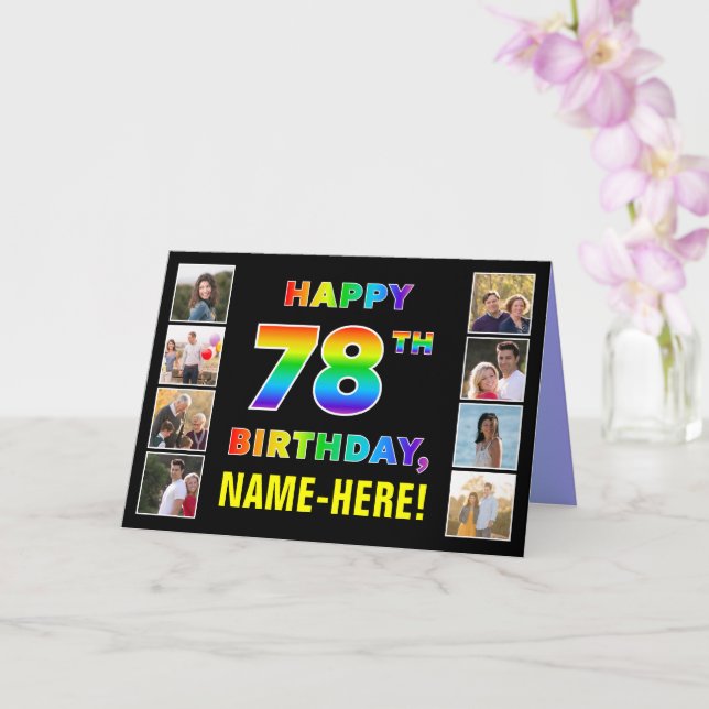 Carte 78e anniversaire : Rainbow Text, Custom Photos & N (Orchidée)