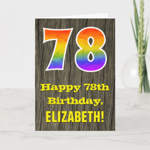 Carte 78e anniversaire : Rustic Faux Wood Look, Rainbow