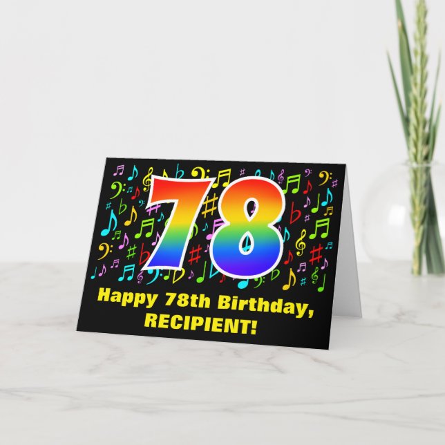 Carte 78e anniversaire : Symboles de musique colorée et  (Devant)