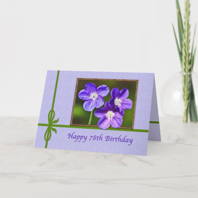 Carte 78e Birthday Card avec Purple Violas (Devant)