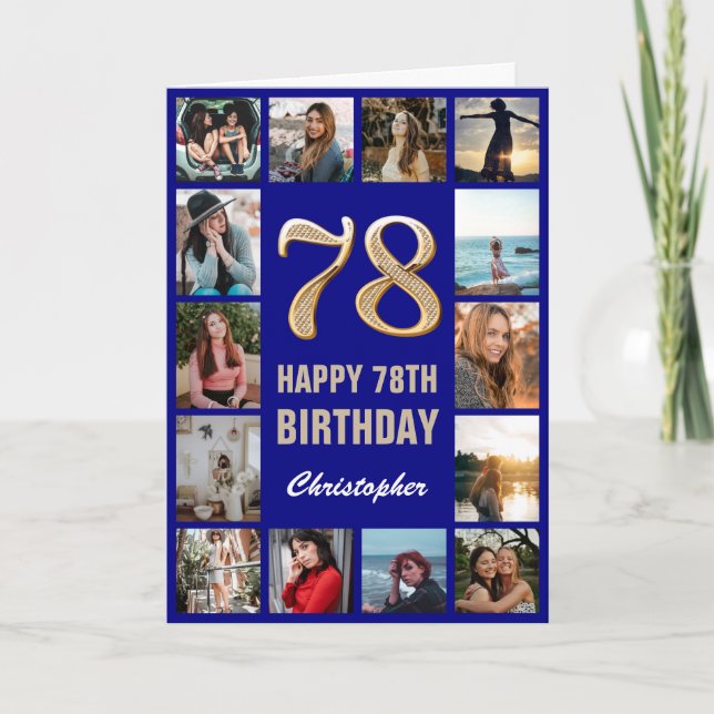 Carte 78e Joyeux Anniversaire Marine Bleu & Gold Photo C (Devant)