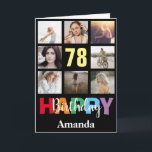 Carte 78e Joyeux Anniversaire Photo Collage Noir moderne<br><div class="desc">78th Happy Birthday Photo Collage Carte Noire moderne avec nom personnalisé. Pour plus de personnalisation,  cliquez sur le bouton "Customiser" et utilisez notre outil de conception pour modifier ce modèle.</div>