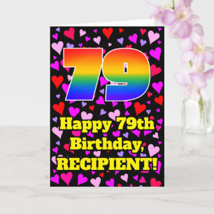 Carte 79e anniversaire : Amour Hearts Motif, Arc en ciel