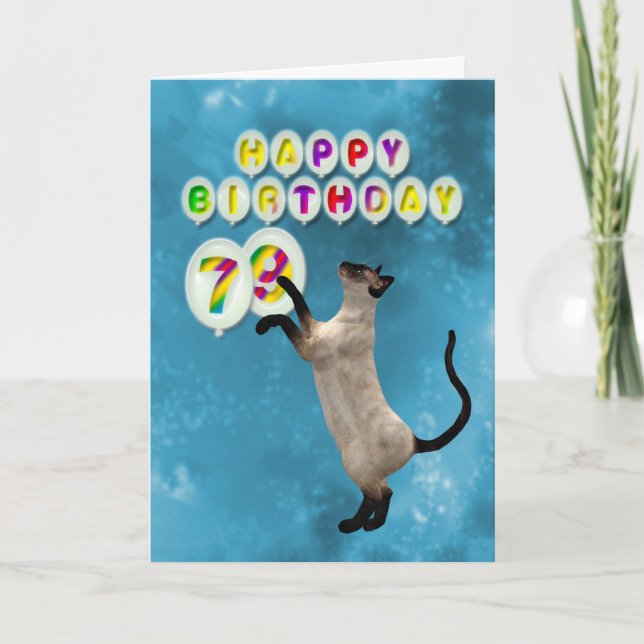 Carte 79e anniversaire avec chats siamois (Devant)