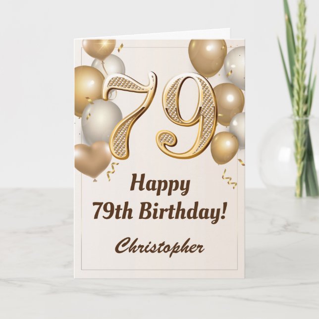 Carte 79e anniversaire Ballons d'or et Confetti Annivers (Devant)