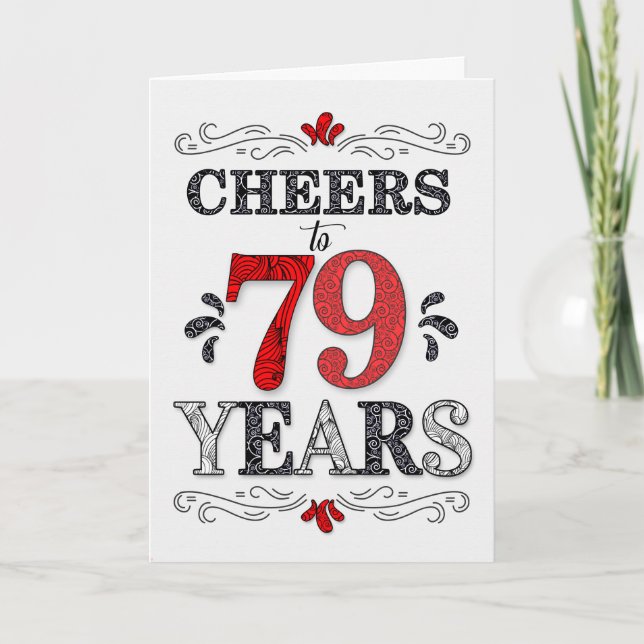 Carte 79e anniversaire Cheers en Motif noir blanc rouge (Devant)