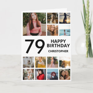 Carte 79e anniversaire Collage photo 13 photos noir blan