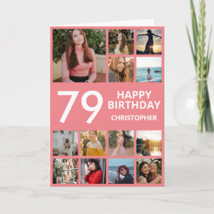Carte 79e anniversaire Collage photo 13 photos rose et b