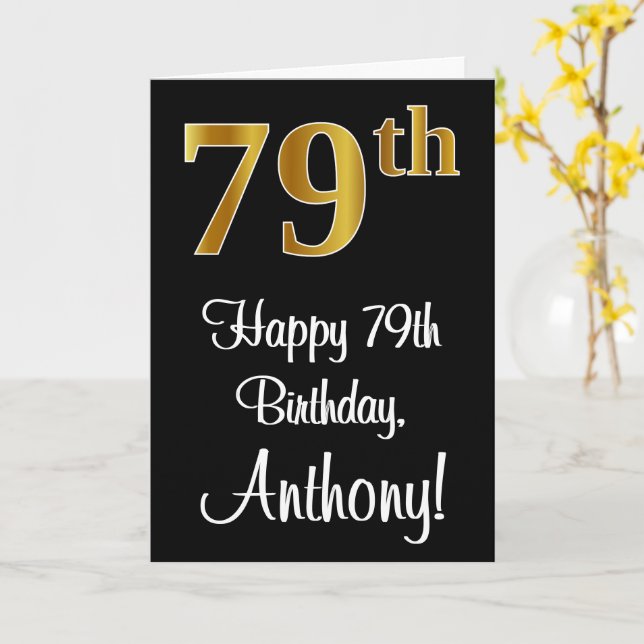 Carte 79e anniversaire ~ Elégant Luxueux Faux Gold Look  (Fleur jaune)
