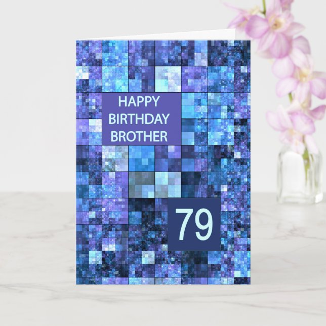 Carte 79e anniversaire frère, Carrés bleus, (Orchidée)