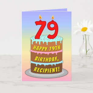 Carte 79e anniversaire — Fun Cake & Candles, avec nom pe