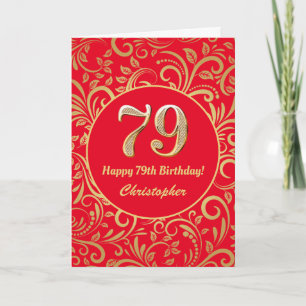 Carte 79e anniversaire Motif Floral rouge et or