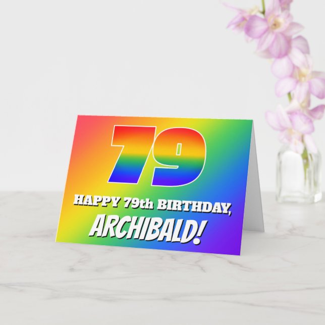 Carte 79e anniversaire : Motif Rainbow multicolore # 79 (Orchidée)